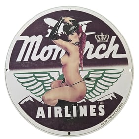 53. Vintage Monarch Airlines Porcelain Sign - Unique Aviation Art from 1950s
