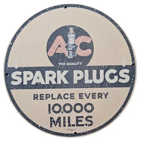 55. Vintage AC Spark Plugs Porcelain Sign - 10,000 Miles Replacement Reminder