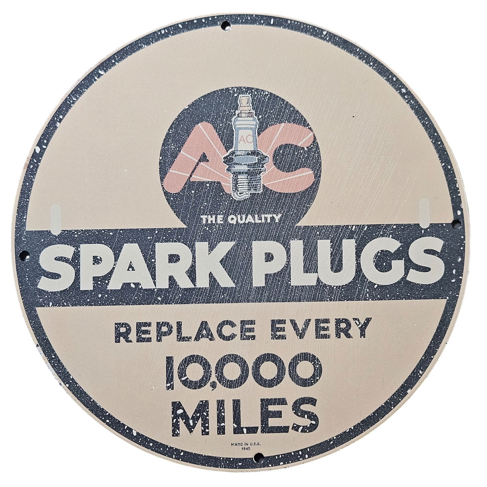 55. Vintage AC Spark Plugs Porcelain Sign - 10,000 Miles Replacement Reminder (1 of 2)