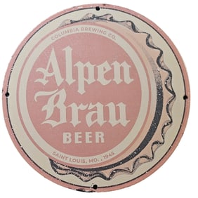 57. Vintage Alpen Brau Beer Porcelain Sign - Columbia Brewing Co. - 1945 Saint Louis