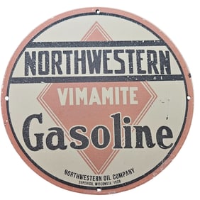 62. Vintage 1929 Northwestern Oil Company Porcelain Gasoline Sign - Vimamite Collector's Item
