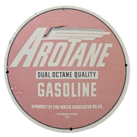 63. Vintage AROTANE Porcelain Gasoline Sign ? Dual Octane Quality from 1945