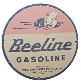 67. Vintage 1944 Beeline Gasoline Porcelain Sign - Western States Petroleum Collectible