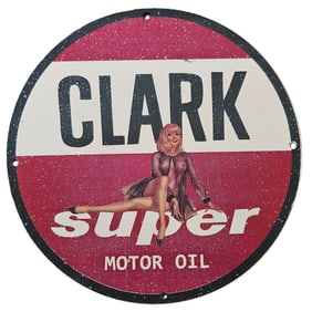 69. Vintage Clark Super Motor Oil Porcelain Sign with Iconic Graphic