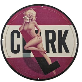 77. Vintage Porcelain Advertising Sign Featuring Pin-Up Girl - Collectible Decor