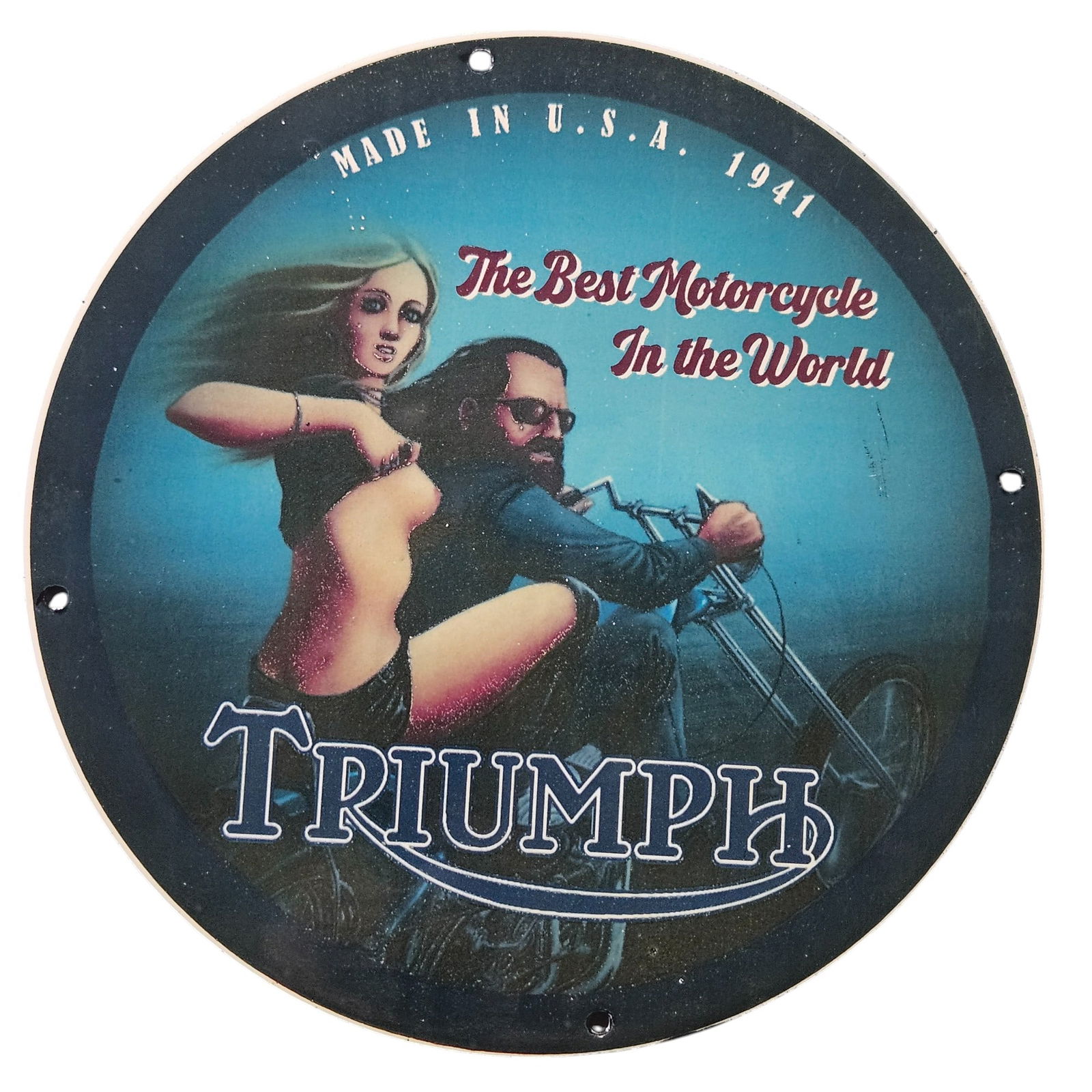 79. Vintage Triumph Motorcycle Porcelain Sign - The Best Motorcycle in the World (1 of 2)