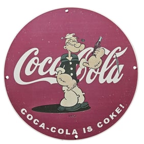 80. Rare Vintage 1933 Porcelain Coca-Cola Sign Featuring Popeye Character