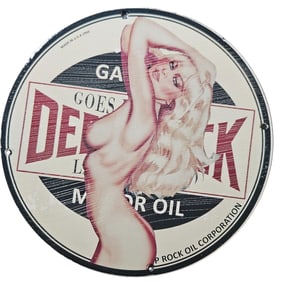 83. Vintage Porcelain Sign - Gorgeous Lady for DEER PARK Motor Oil - Collectible 1942