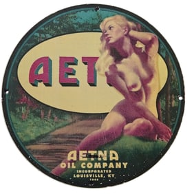 85. Vintage Aetna Oil Company Porcelain Advertising Sign (1946) - Rare Collectible Piece