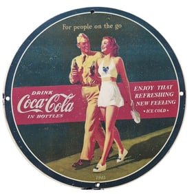 87. Vintage 1945 Coca-Cola Porcelain Sign - Classic Soda Advertising for Collectors