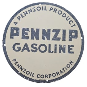 89. Vintage Pennzoil Pennzip Gasoline Porcelain Sign - Collectible Automotive Memorabilia