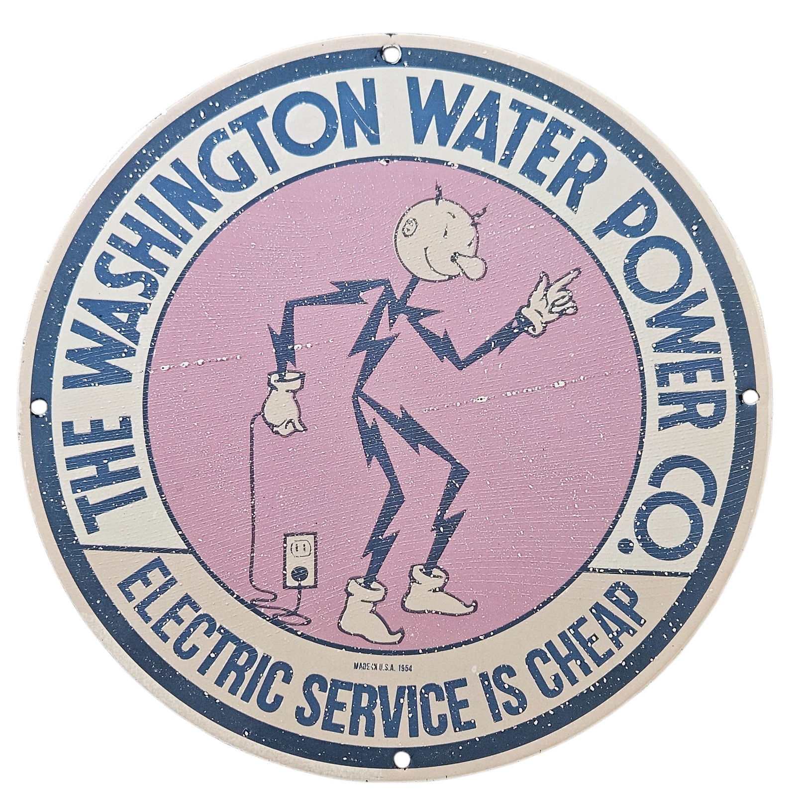 91. Vintage Washington Water Power Co. Porcelain Sign - Cheap Electric Service (1 of 2)