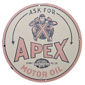 94. Vintage Apex Motor Oil Porcelain Sign - Collector's Item for Car Enthusiasts