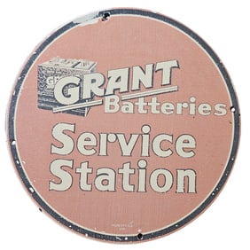 95. Vintage Grant Batteries Service Station Porcelain Sign - Classic Automotive Memorabilia