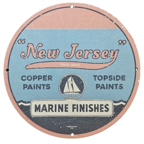 98. "New Jersey" Vintage Porcelain Sign for Copper and Topside Paints - Marine Finishes