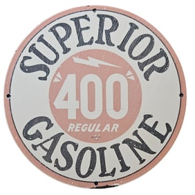 103. Vintage Superior Gasoline Porcelain Sign - 400 Regular - Collectible Advertising - Classic
