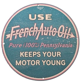 104. Vintage French Auto Oil Porcelain Sign - Pure Pennsylvania - Keeps Your Motor Young