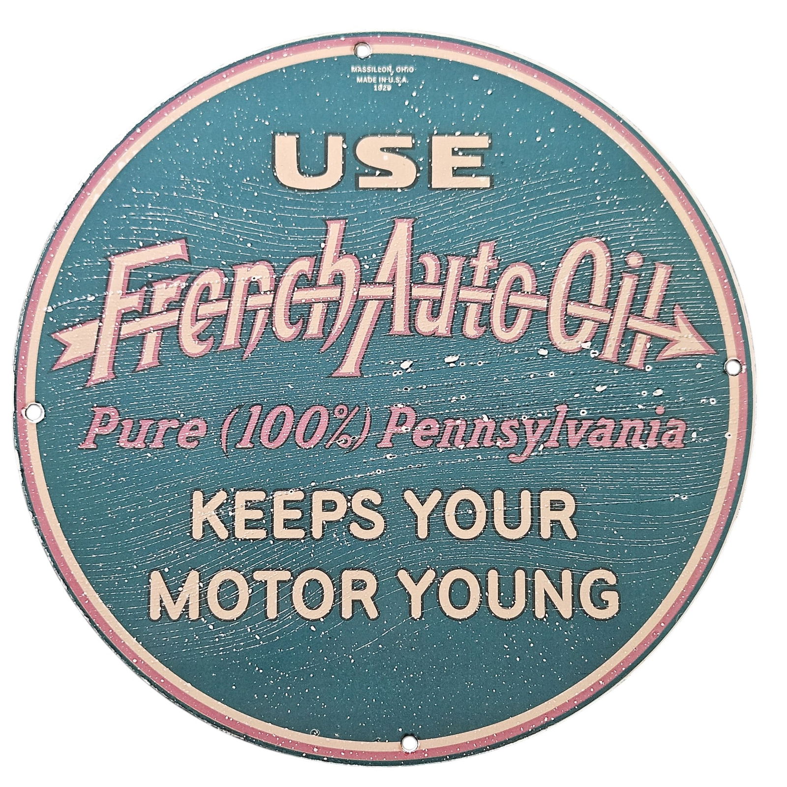 104. Vintage French Auto Oil Porcelain Sign - Pure Pennsylvania - Keeps Your Motor Young (1 of 2)
