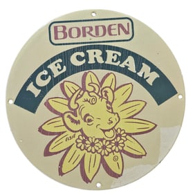 109. Vintage Borden Ice Cream Porcelain Sign Featuring Iconic Elsie the Cow, Collectible Decor
