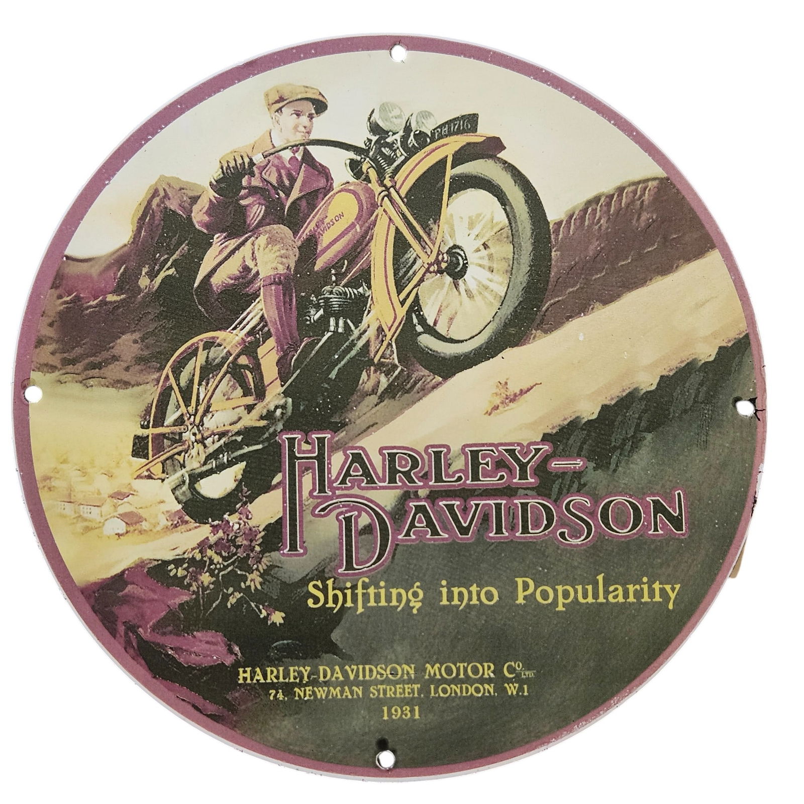 111. Harley-Davidson Porcelain Sign - Vintage 1931 Motorcycle Artwork (1 of 2)