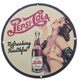 112. Vintage Pepsi-Cola Porcelain Sign: Refreshing & Healthful Advertising Art