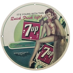 118. Vintage 7-Up Porcelain Sign - Iconic Artwork from the 1960s