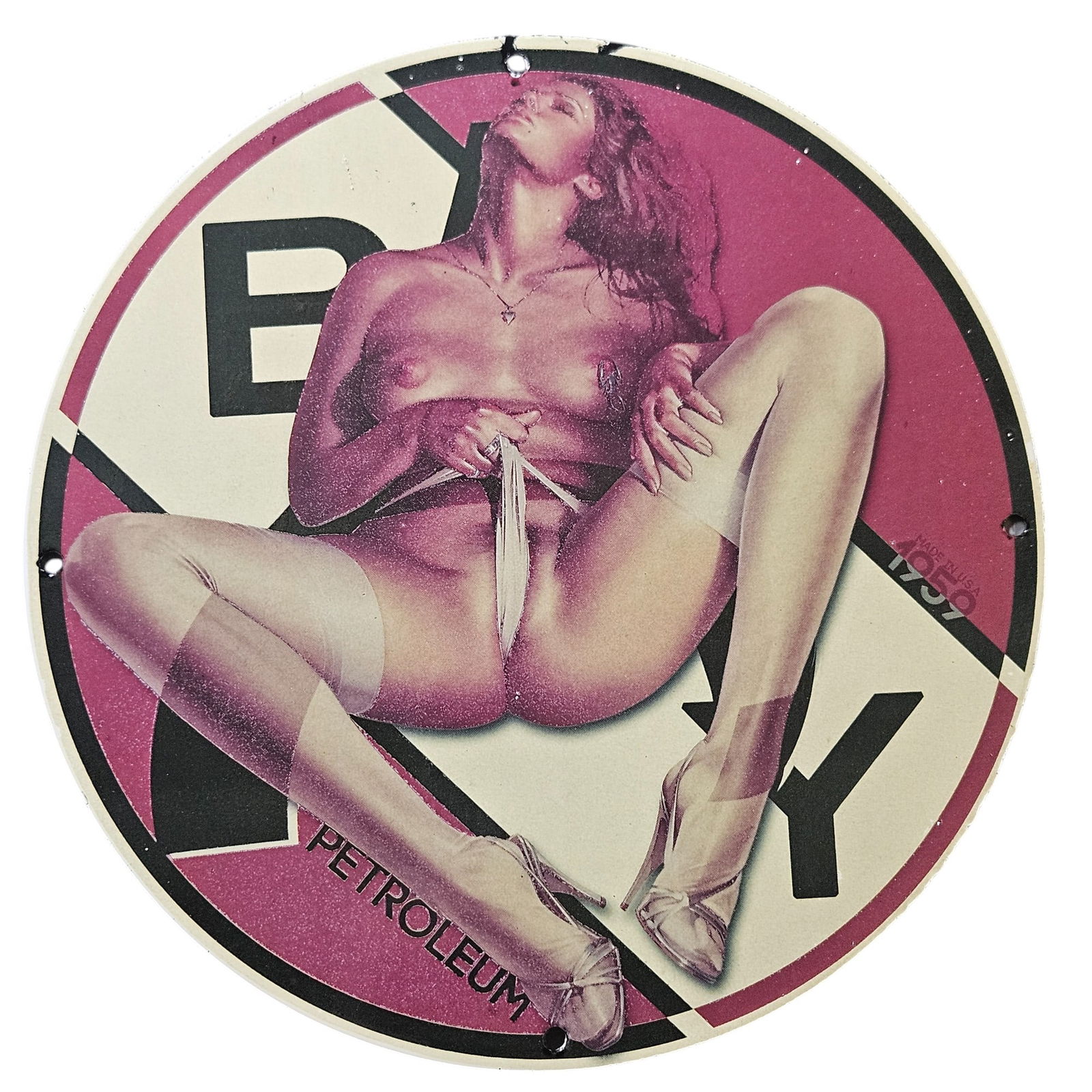 119. Vintage Porcelain Sign featuring Bold Vintage Art and Petroleum Branding (1 of 2)