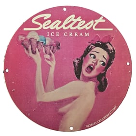 127. Vintage Sealtest Ice Cream Porcelain Sign ? 1946 Detroit Creamery Advertising Art