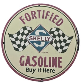 134. Vintage Skelly Gasoline Porcelain Sign ? Fortified Gasoline (1956)