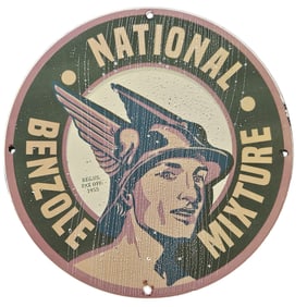 138. Vintage National Benzole Mixture Porcelain Sign - Collectible Advertising Display