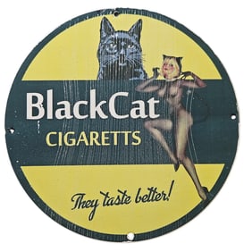 148. Vintage Black Cat Cigarettes Porcelain Sign - Classic Advertising Collectible