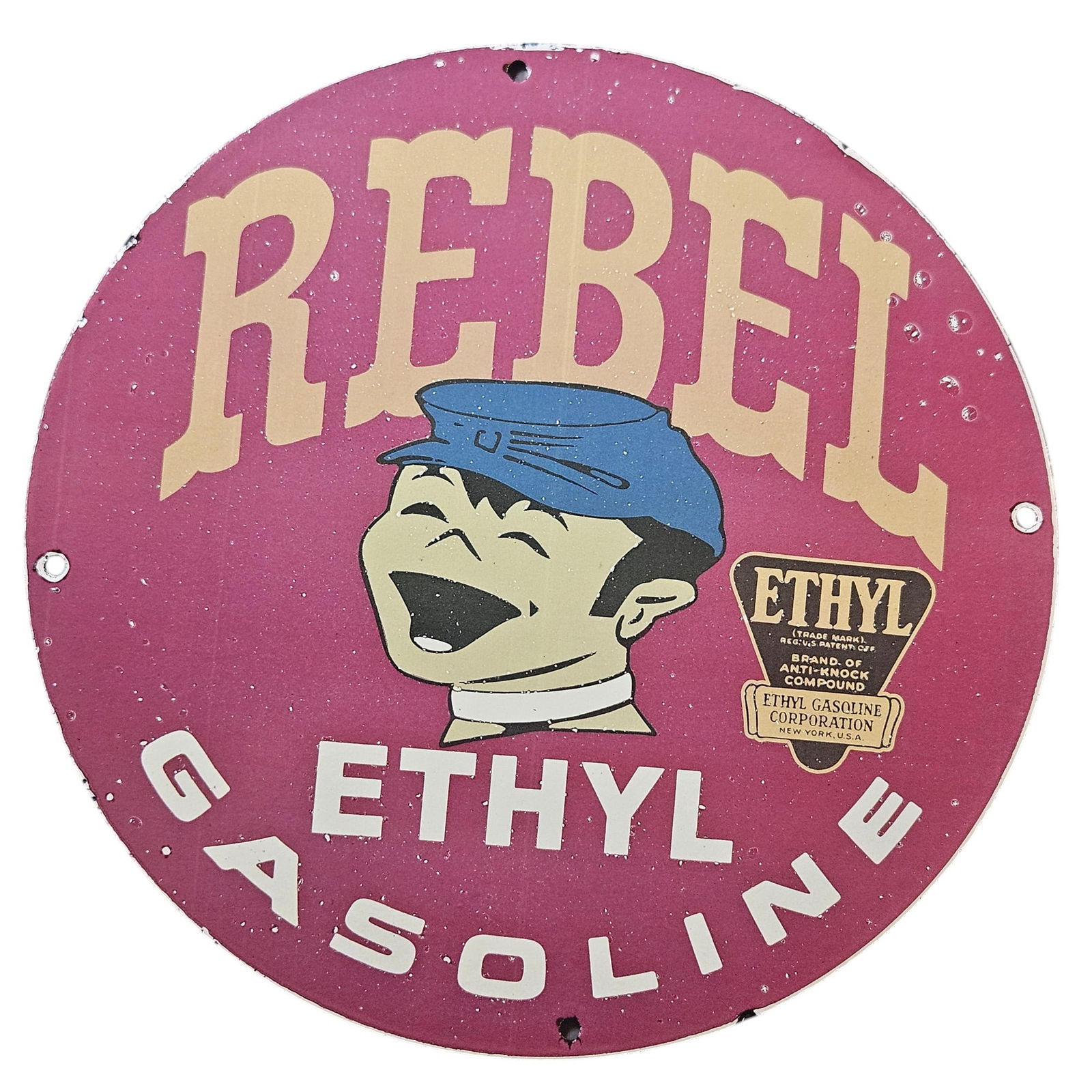 158. Vintage Rebel Ethyl Gasoline Porcelain Sign - Nostalgic Americana Decor (1 of 2)