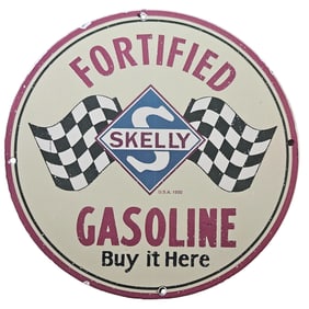 159. Vintage Skelly Fortified Gasoline Porcelain Sign (1950) - Collectible Advertising Memorabilia