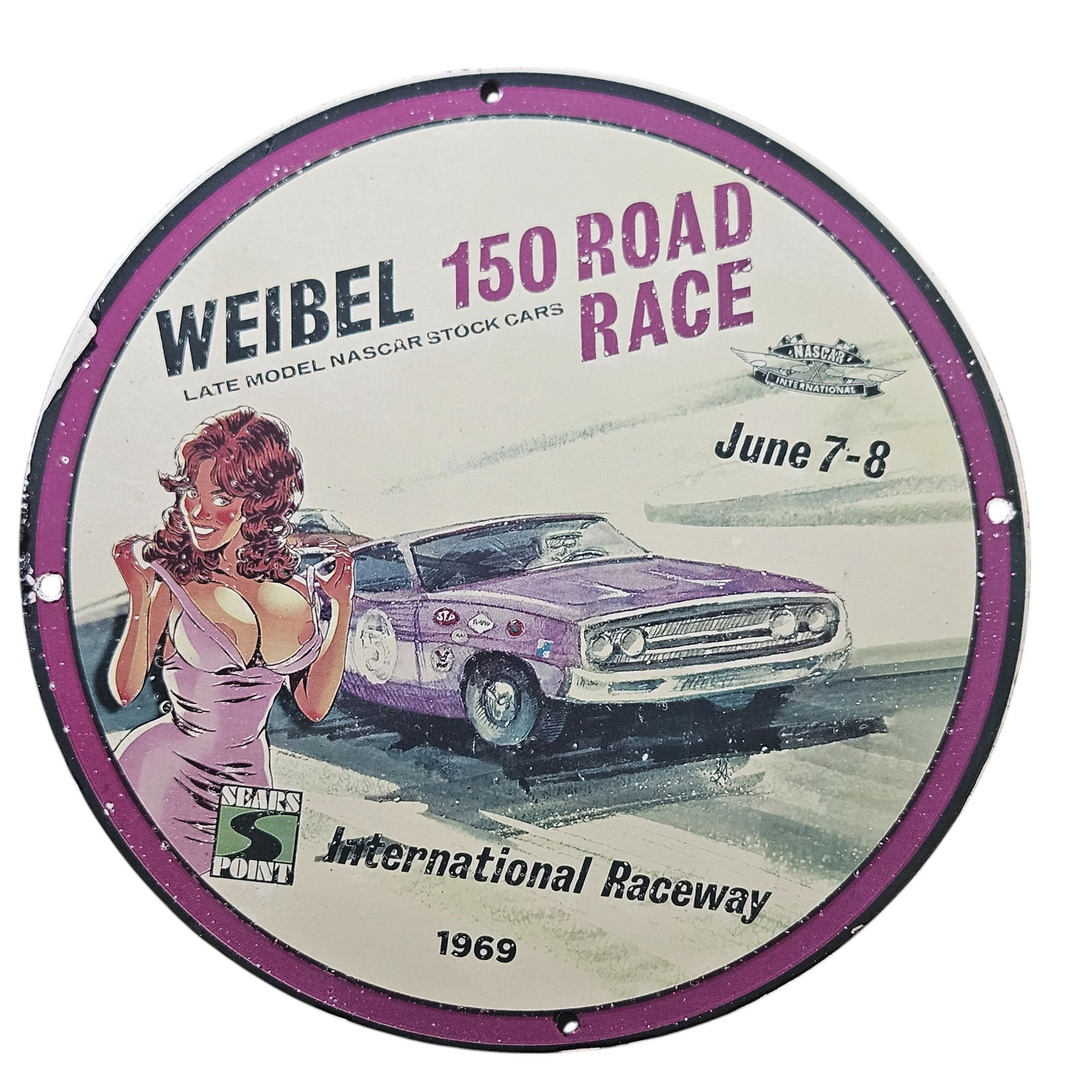 161. Vintage 1969 Weibel 150 Road Race Porcelain Sign - NASCAR Collectible Art (1 of 2)