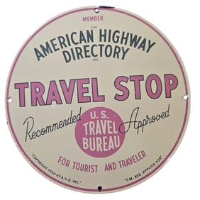 162. Vintage American Highway Directory Travel Stop Porcelain Sign - Rare Tourist Memorabilia