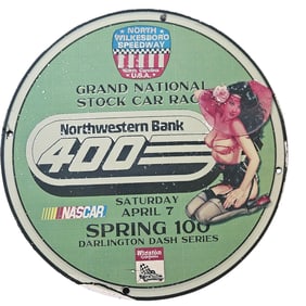 163. Vintage Porcelain Sign: Northwestern Bank 400 at North Wilkesboro Speedway