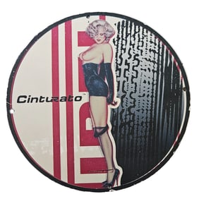 164. Vintage Cinturato Porcelain Sign Featuring Iconic Pin-Up Art ? A Collector's Dream