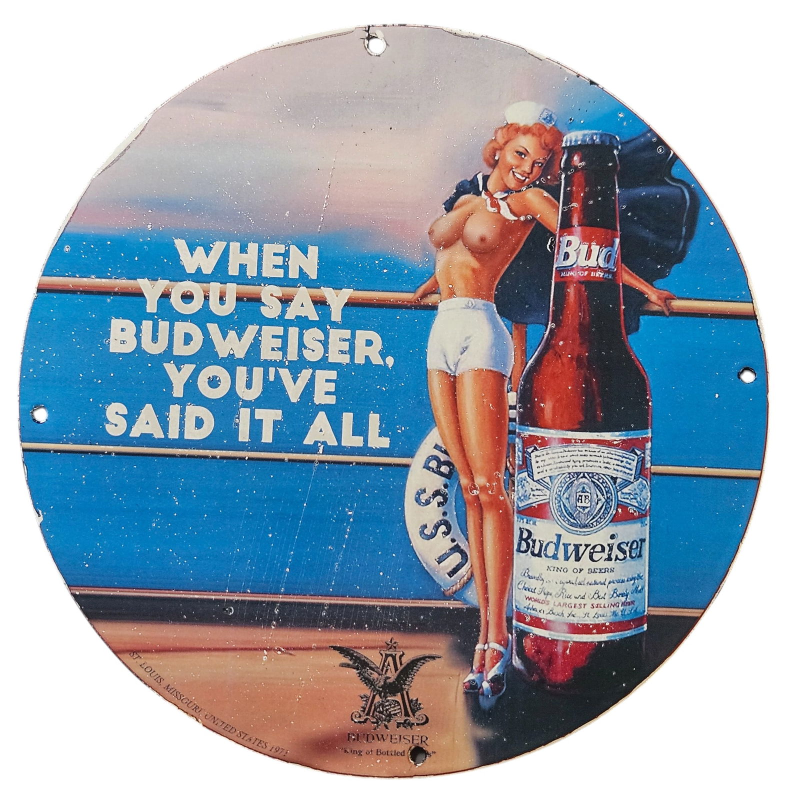 168. Vintage Budweiser Porcelain Sign - Retro Advertising Collectible - Classic Americana (1 of 2)