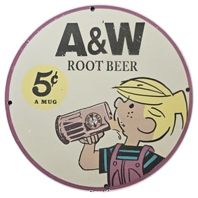 173. Vintage A&W Root Beer Porcelain Sign - Retro Advertising Collectible