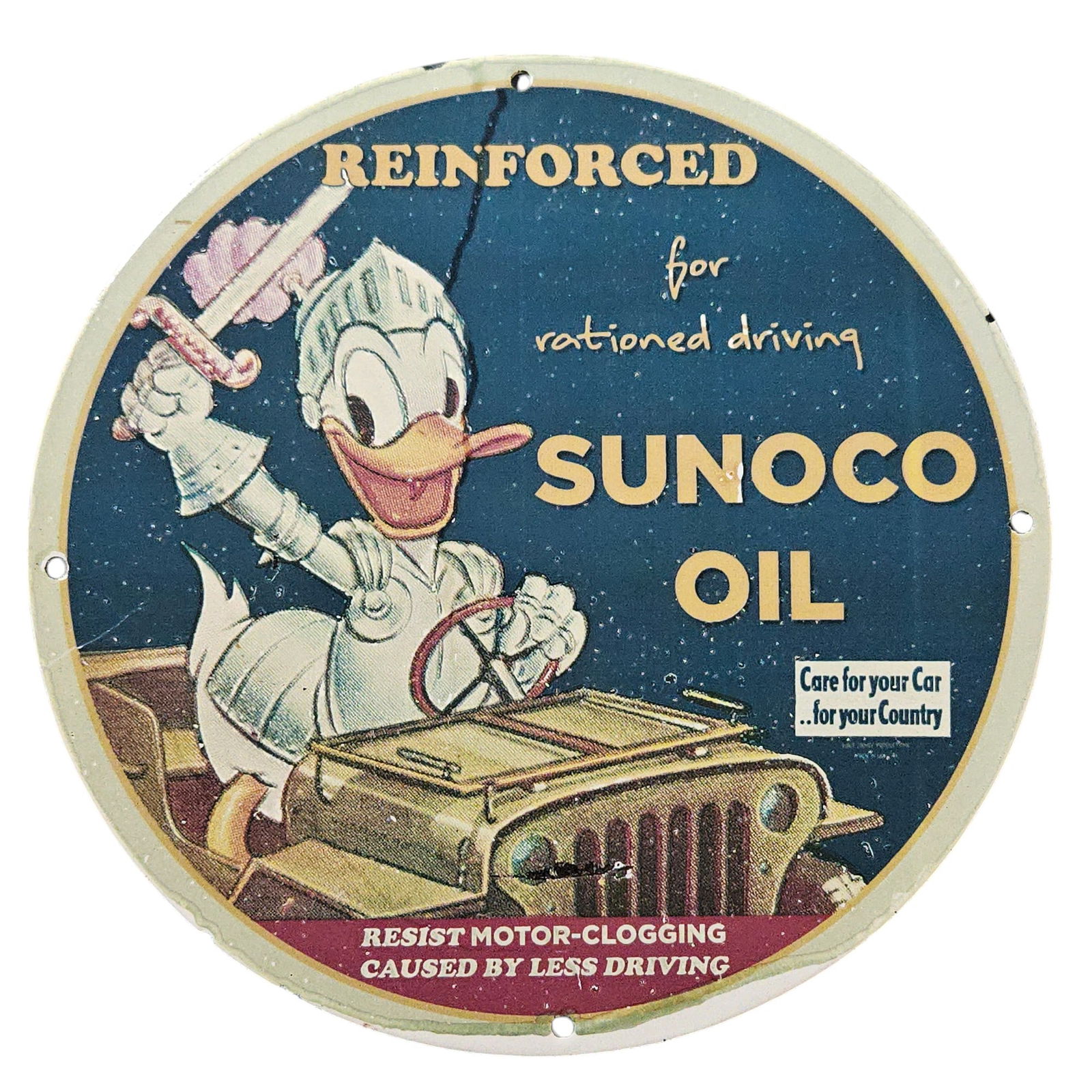 174. Vintage Sunoco Oil Porcelain Sign Featuring Animated Duck ? Rare Collectible (1 of 2)