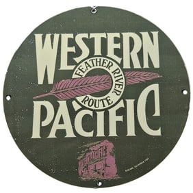 181. Vintage Western Pacific Feather River Route Porcelain Sign - Unique Collectible Art