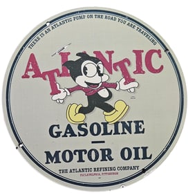 191. Vintage Atlantic Gasoline and Motor Oil Porcelain Sign - Classic Americana Collectible