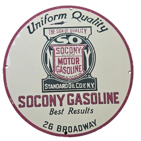 193. Vintage Socony Gasoline Porcelain Sign - Collectible Memorabilia from Standard Oil NY