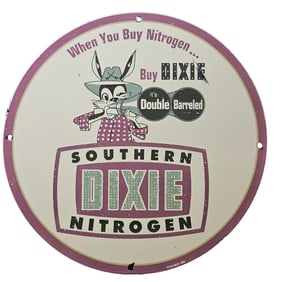 194. Vintage Southern Dixie Nitrogen Porcelain Sign - Double Barrels & Charming Artwork