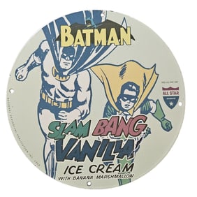 195. Vintage Batman Ice Cream Porcelain Sign - Slam Bang Vanilla with Banana Marshmallow
