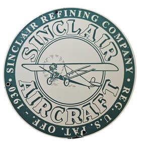 199. Vintage Sinclair Aircraft Porcelain Sign - 1930 Registered U.S. Patent Graphic