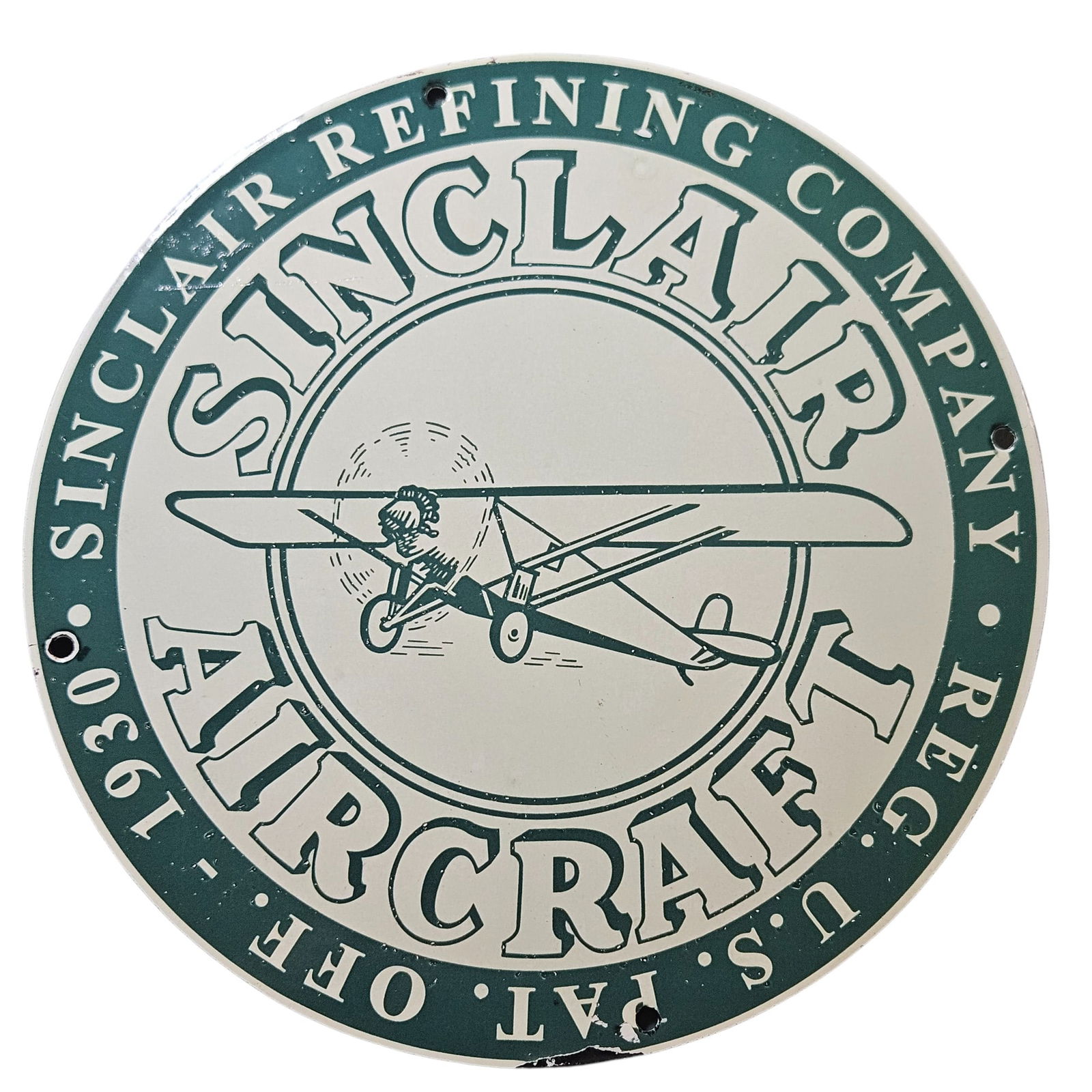 199. Vintage Sinclair Aircraft Porcelain Sign - 1930 Registered U.S. Patent Graphic (1 of 2)
