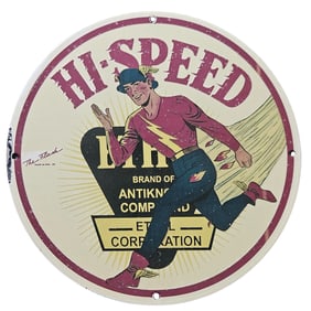 202. Rare Vintage Hi-Speed Sign Featuring The Flash - Collectible Porcelain Artwork