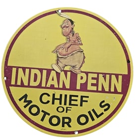 206. Vintage Indian Penn Chief of Motor Oils Porcelain Sign ? Classic Collectible