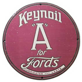 207. Vintage Keynoil Porcelain Sign - A for Fords - Classic Automotive Collectible